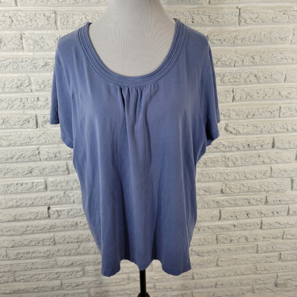 Croft Barrow 2X Blue Top Short Sleeve Pleated Cotton Blend Pullover BLU79E